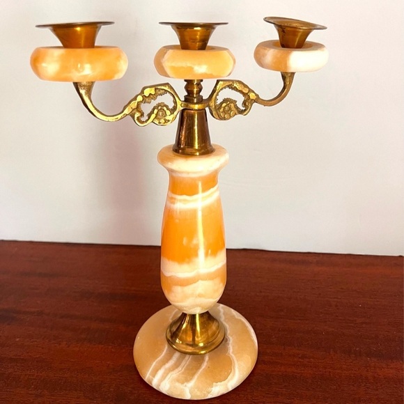 Vintage brass/agate stone candelabra